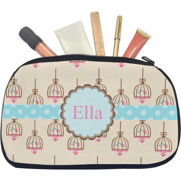 Custom Kissing Birds Makeup / Cosmetic Bag - Medium (Personalized)