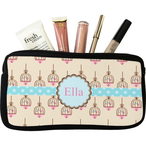 Custom Kissing Birds Makeup / Cosmetic Bag - Small (Personalized)