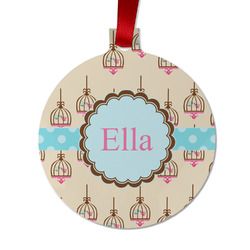 Kissing Birds Metal Ball Ornament - Double Sided w/ Name or Text