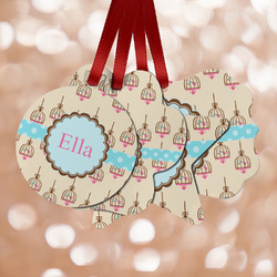 Kissing Birds Metal Ornaments - Double Sided w/ Name or Text