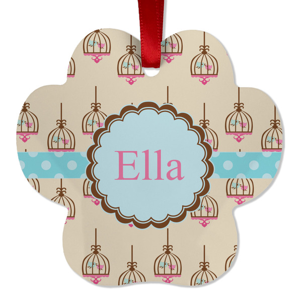 Custom Kissing Birds Metal Paw Ornament - Double Sided w/ Name or Text