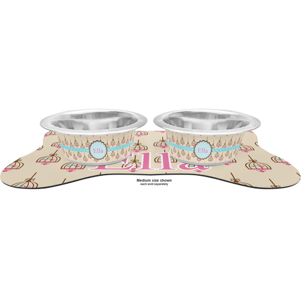 Kissing Birds Metal Pet Bowls - On Dog Bone Shaped Mat