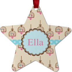 Kissing Birds Metal Star Ornament - Double Sided w/ Name or Text
