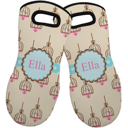 Kissing Birds Neoprene Oven Mitts - Set of 2 w/ Name or Text