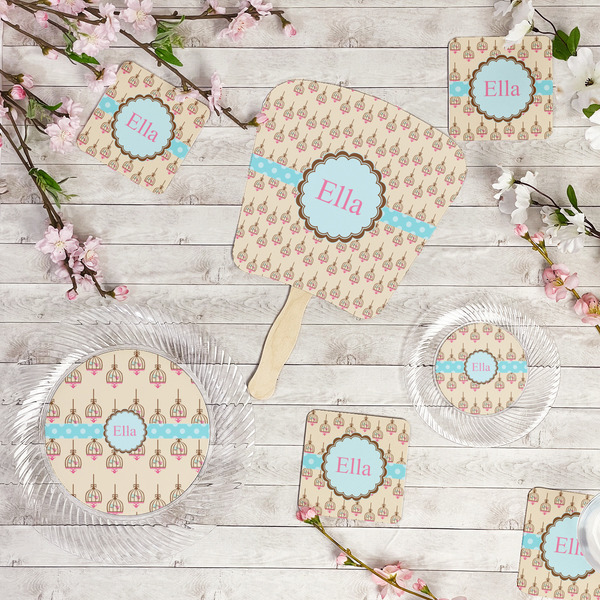 Kissing Birds Party Supplies Combination Image - All items - Plates, Coasters, Fans