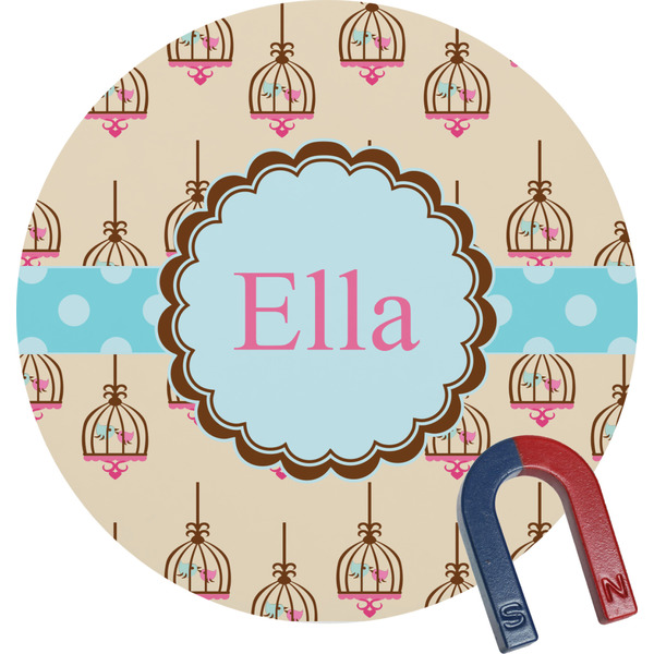 Custom Kissing Birds Round Fridge Magnet (Personalized)