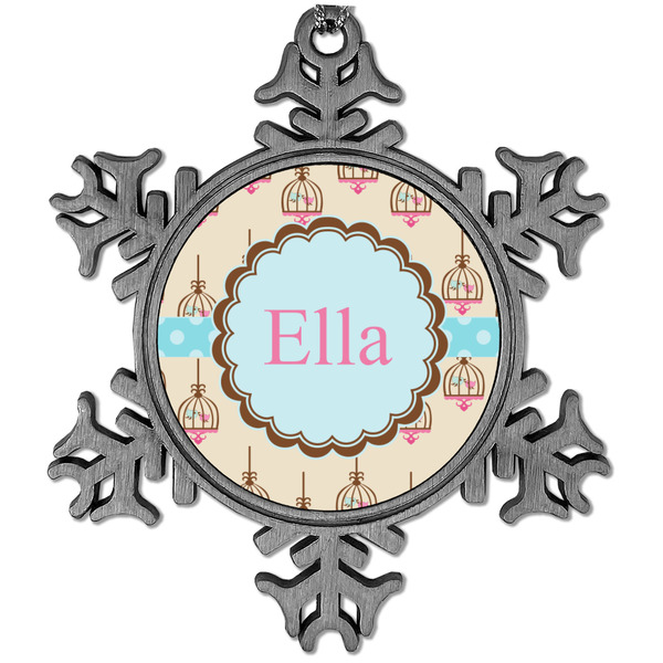 Custom Kissing Birds Vintage Snowflake Ornament (Personalized)