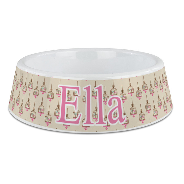 Custom Kissing Birds Plastic Dog Bowl - Large (Personalized)