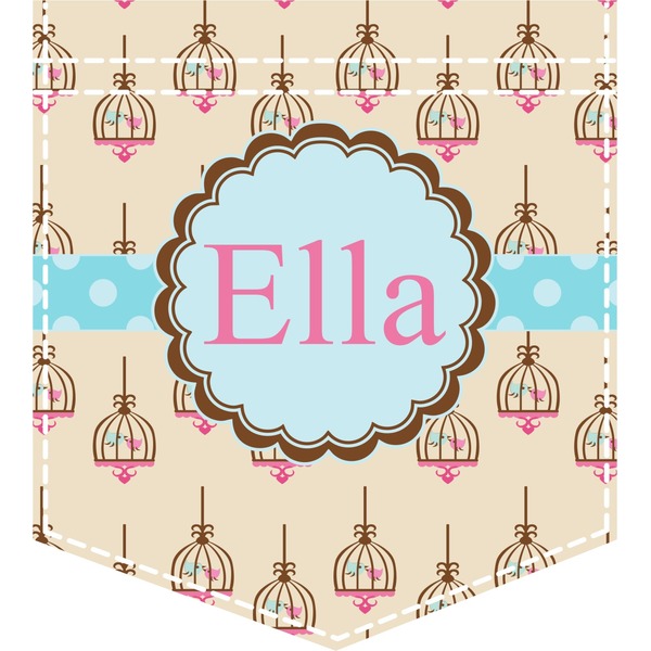 Custom Kissing Birds Iron On Faux Pocket (Personalized)