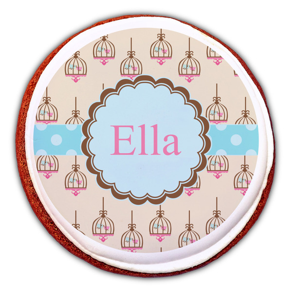 Kissing Birds Printed Icing Circle - Large - On Cookie