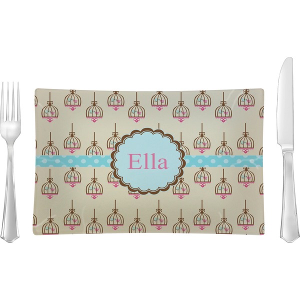 Custom Kissing Birds Glass Rectangular Lunch / Dinner Plate (Personalized)