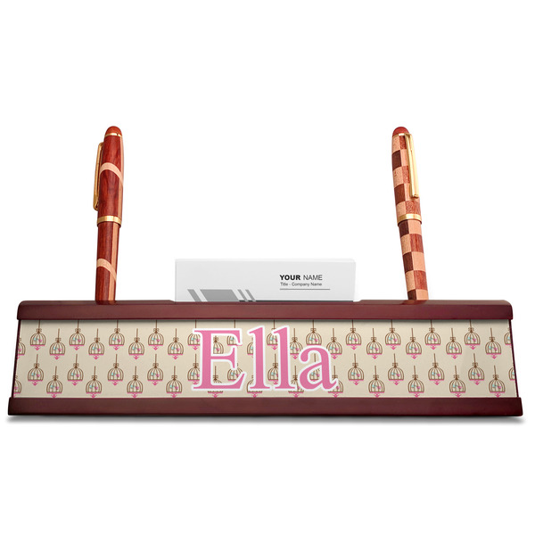 Kissing Birds Red Mahogany Nameplates with Business Card Holder - Straight