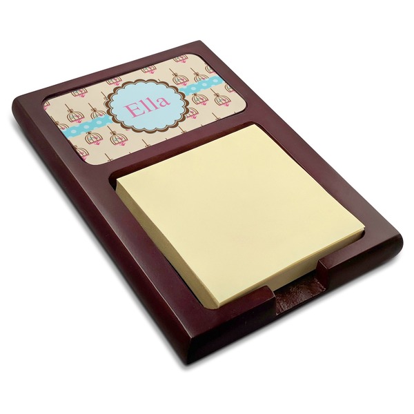 Custom Kissing Birds Red Mahogany Sticky Note Holder (Personalized)