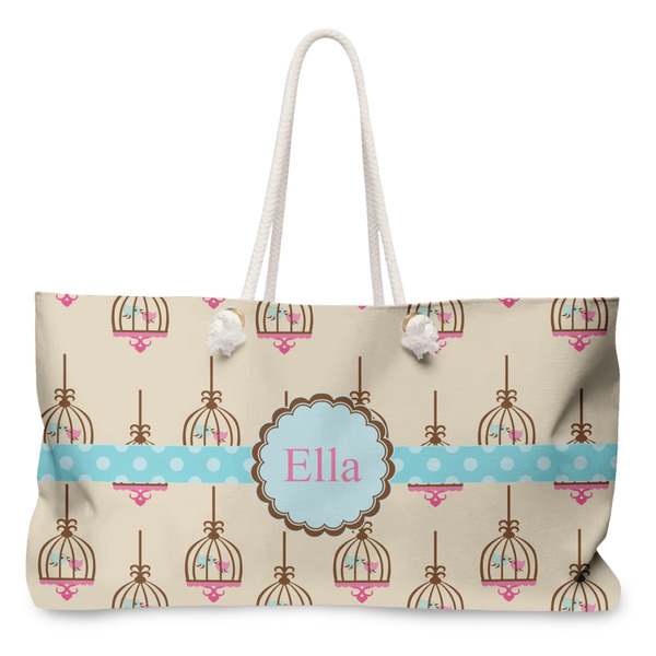 Custom Kissing Birds Large Tote Bag with Rope Handles (Personalized)