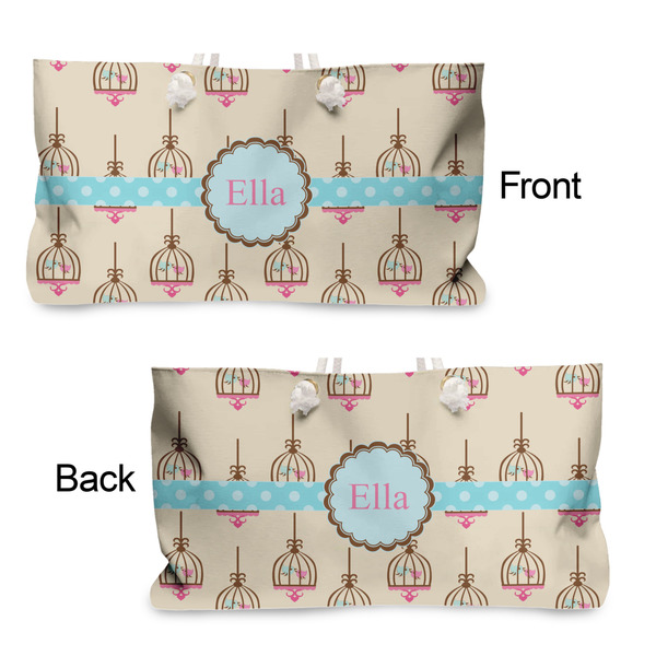 Kissing Birds Large Rope Tote - From & Back View