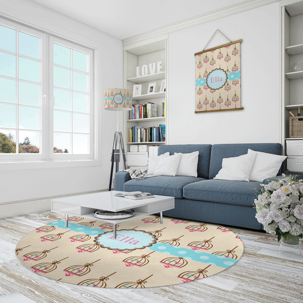 Kissing Birds Round Area Rug - IN CONTEXT