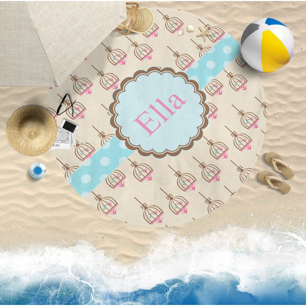 Kissing Birds Round Beach Towel Lifestyle