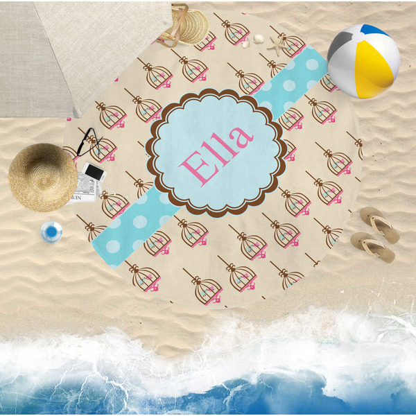 Kissing Birds Round Beach Towel Lifestyle