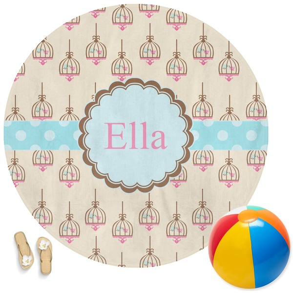 Custom Kissing Birds Round Beach Towel (Personalized)