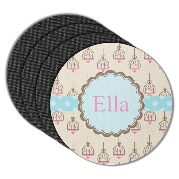 Custom Kissing Birds Round Rubber Backed Coasters - Set of 4 (Personalized)