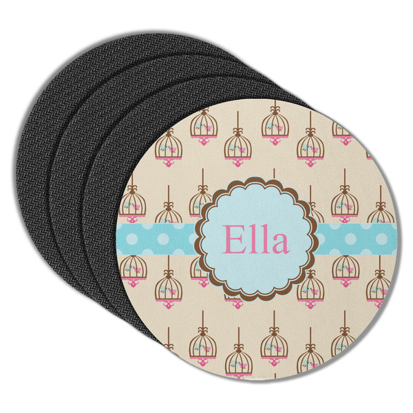 Custom Kissing Birds Round Rubber Backed Coasters - Set of 4 (Personalized)