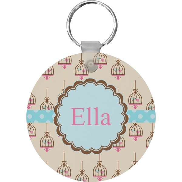 Kissing Birds Round Keychain (Personalized)