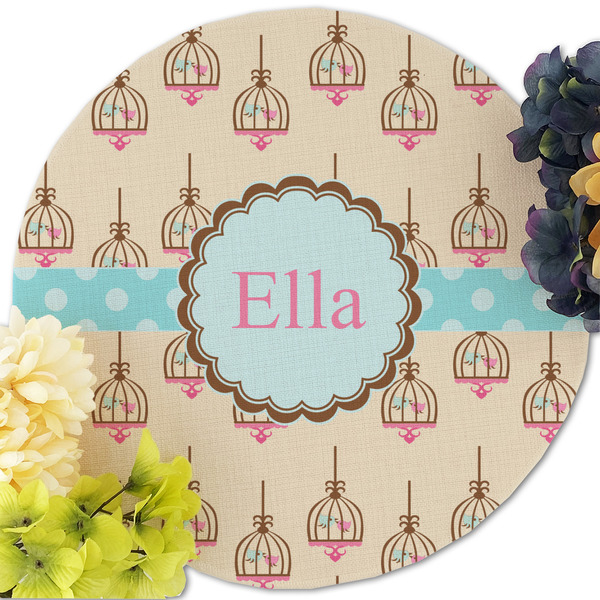 Kissing Birds Round Linen Placemats - Front (w flowers)