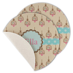 Kissing Birds Round Linen Placemat - Single Sided - Set of 4 (Personalized)