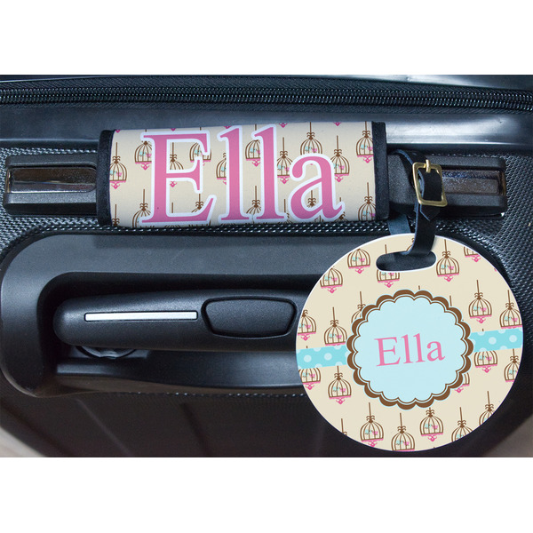 Kissing Birds Round Luggage Tag & Handle Wrap - In Context