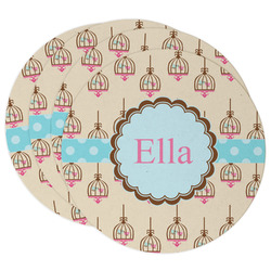 Kissing Birds Round Paper Coasters w/ Name or Text