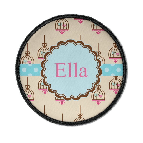 Custom Kissing Birds Iron On Round Patch w/ Name or Text