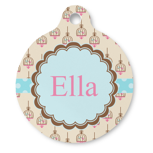 Custom Kissing Birds Round Pet ID Tag - Large (Personalized)