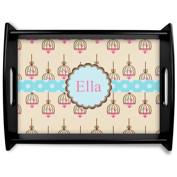 Custom Kissing Birds Black Wooden Tray - Large (Personalized)