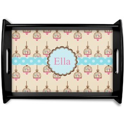 Kissing Birds Black Wooden Tray - Small (Personalized)
