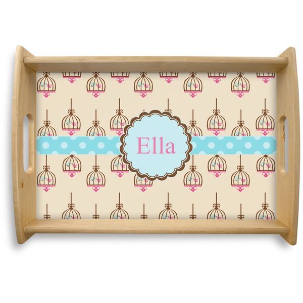Custom Kissing Birds Natural Wooden Tray - Small (Personalized)