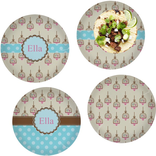 Custom Kissing Birds Set of 4 Glass Lunch / Dinner Plate 10" (Personalized)