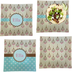 Kissing Birds Set of 4 Glass Square Lunch / Dinner Plate 9.5" (Personalized)