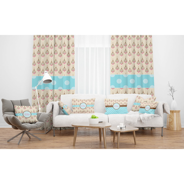 Kissing Birds Sheer and Custom Curtains in Room with Matching Pillows