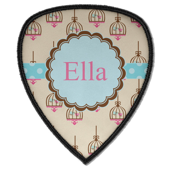 Custom Kissing Birds Iron on Shield Patch A w/ Name or Text