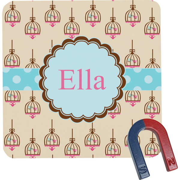 Custom Kissing Birds Square Fridge Magnet (Personalized)