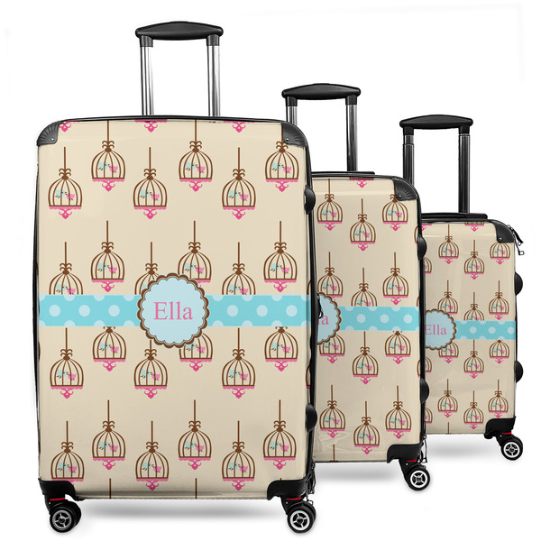 Custom Kissing Birds 3 Piece Luggage Set - 20" Carry On, 24" Medium Checked, 28" Large Checked (Personalized)