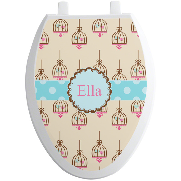 Custom Kissing Birds Toilet Seat Decal - Elongated (Personalized)