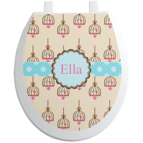 Custom Kissing Birds Toilet Seat Decal - Round (Personalized)