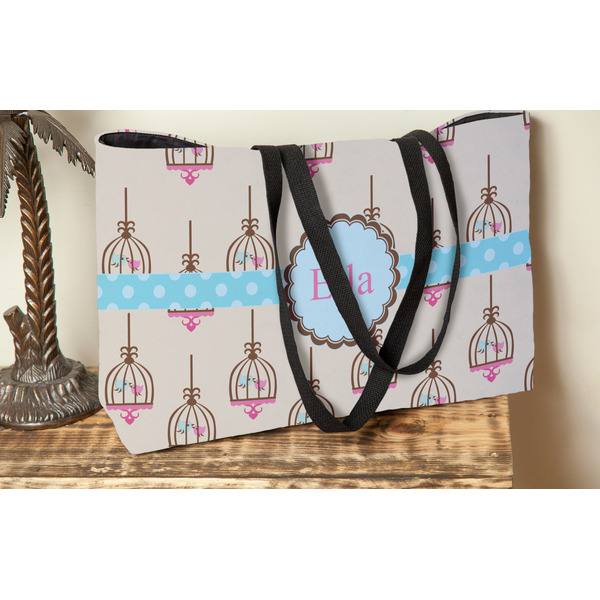 Kissing Birds Tote w/Black Handles - Lifestyle View