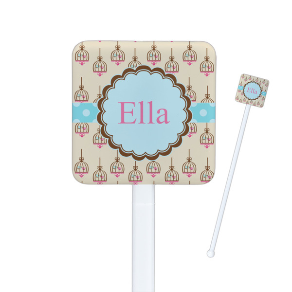 Custom Kissing Birds Square Plastic Stir Sticks (Personalized)