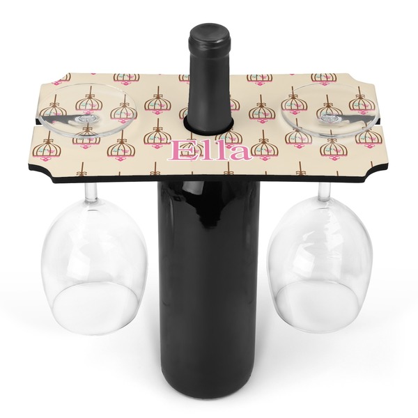 Custom Kissing Birds Wine Bottle & Glass Holder (Personalized)