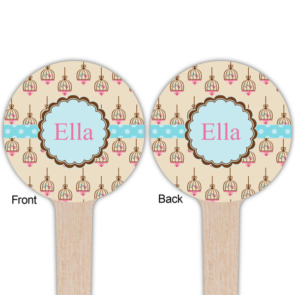 Kissing Birds Wooden 4" Food Pick - Round - Double Sided - Front & Back
