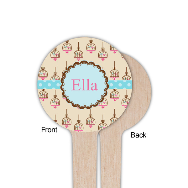 Kissing Birds Wooden 4" Food Pick - Round - Single Sided - Front & Back