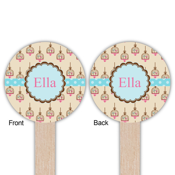 Kissing Birds Wooden 6" Food Pick - Round - Double Sided - Front & Back