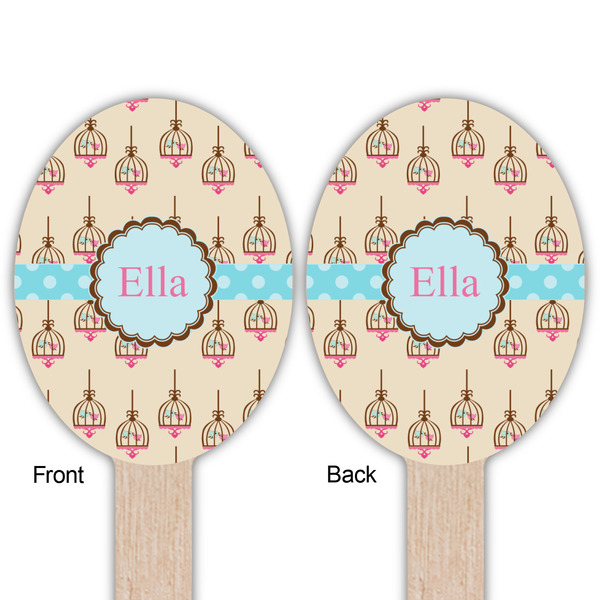 Kissing Birds Wooden Food Pick - Oval - Double Sided - Front & Back